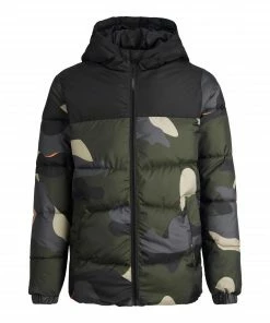 Jack & Jones Chilli Puffer Hood Jacke Kinder Schwarz - Dunkelgrün - Grau