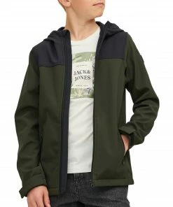 Jack & Jones Essential Marvin Hooded Softshell Jacke Kinder Dunkelgrün - Schwarz